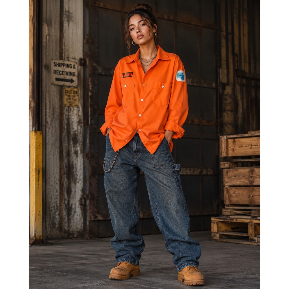 Vintage 80s Caltrans Safety Orange Work Shirt Utility Heritage Workwear USA - Picture 3 of 12